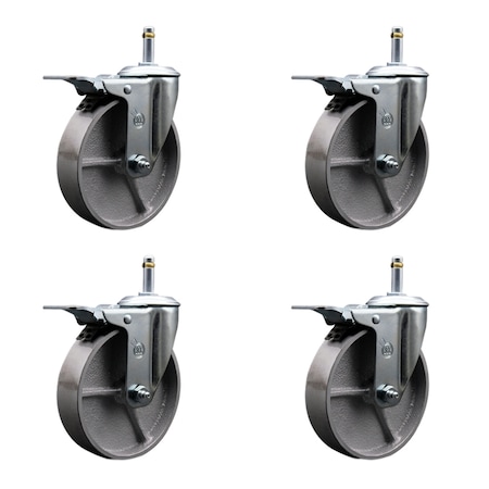 Service Caster Semi Steel Swvl Grip Ring Caster Set 4 w/5'' Wheel&7/16'' Stem-4 Swvl w/TTL BRK, 4PK SCC-GRTTL20S515-SSR-716138-4